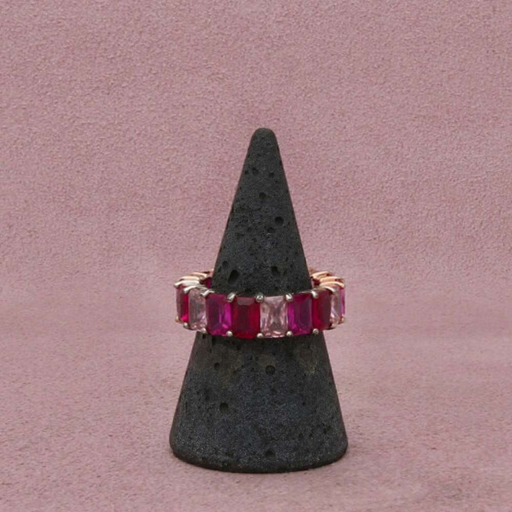 Sterling Silver Ruby & Pink Tourmaline Two Tone Eternity Rectangular-Cut Ring 8